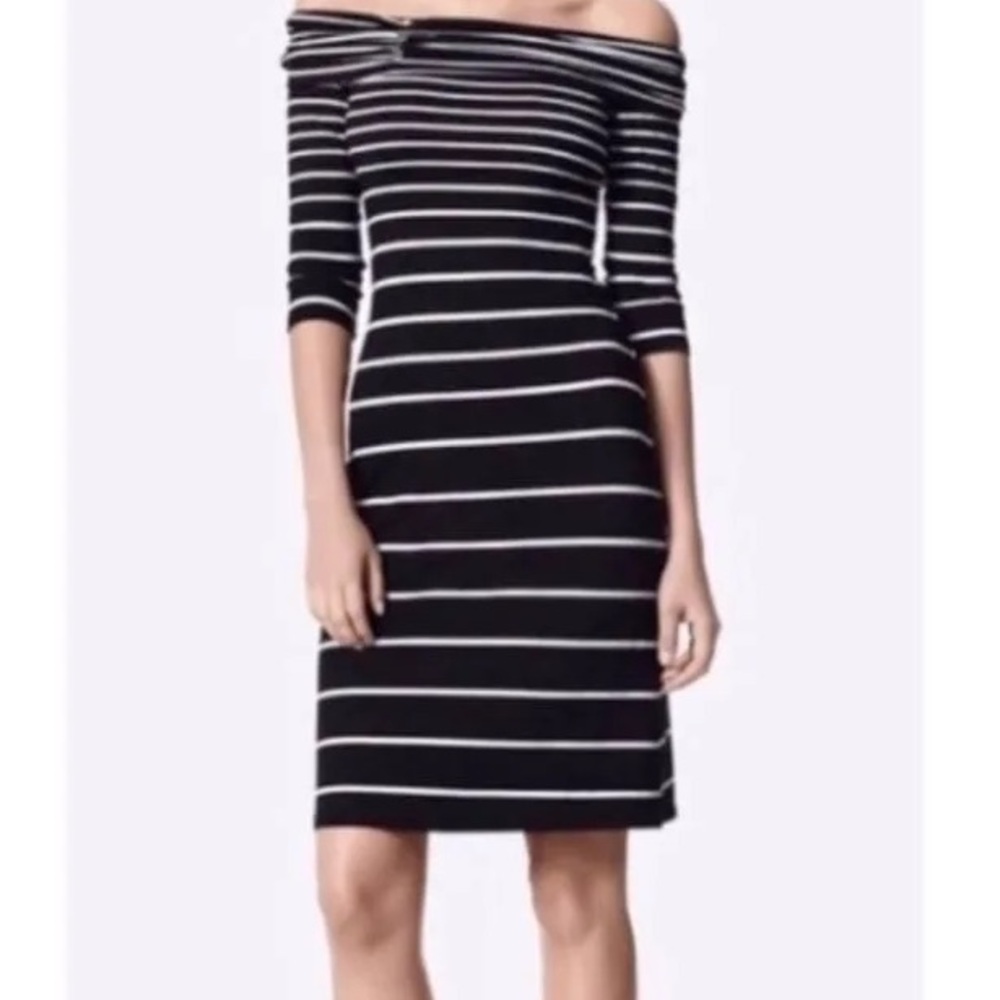 White House Black Market Off the Shoulder Striped Dress